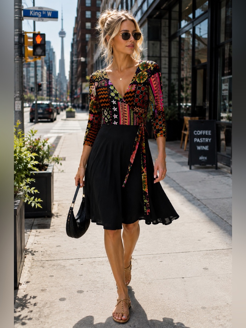 Desigual Colour Me Wrap Dress | Size M | Stretch V-Neck Midi | Art Print